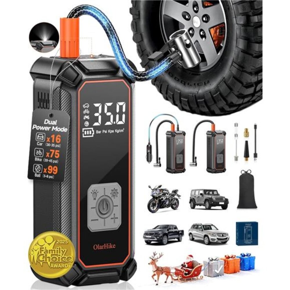 Cordless Tire Inflator Portable Air Compressor, 150PSI Dual Power - 5400 mAh